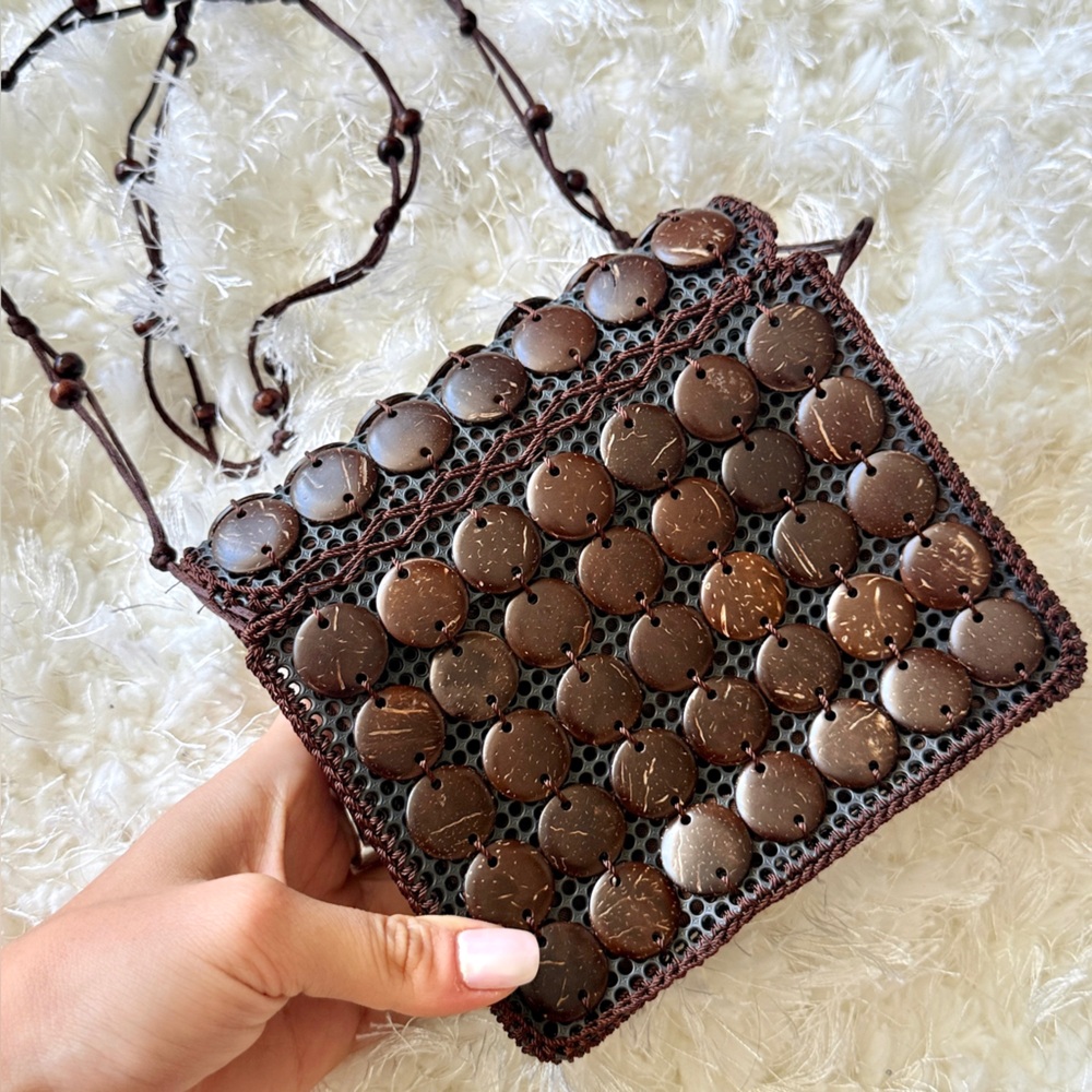 Handcrafted Brown Beaded Crossbody Bag made in India viral oceanus annies - Picture 7 of 9